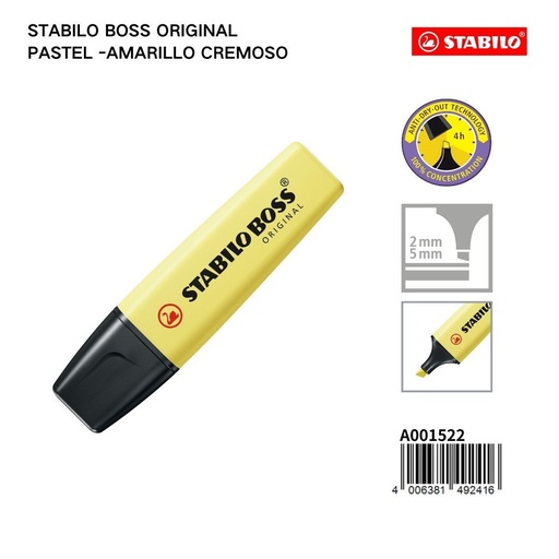 [A001522] Stabilo Boss Original Pastel amarillo cremoso 2/5mm marcador fluorescente