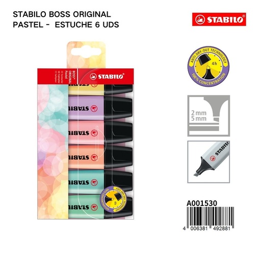 [A001530] Estuche 6 marcadores pastel Stabilo Boss original para papelería