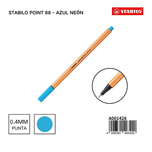 [A001428] Bolígrafo delgado STABILO point 88 azul neón - Artículos coloridos