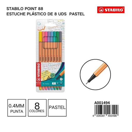 [A001494] Set de 8 marcadores pastel 0.4 mm - Material de oficina