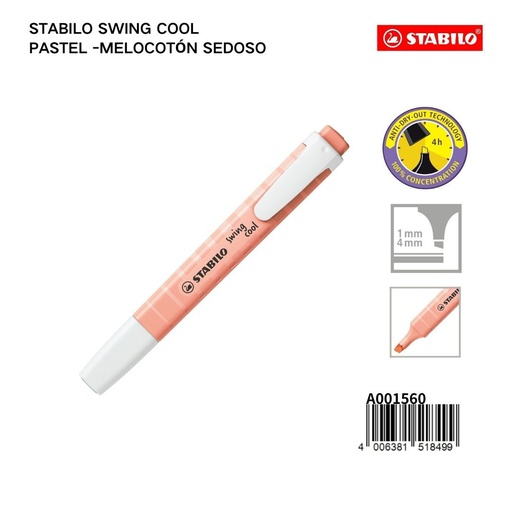 [A001560] Texto marcador pastel creamy peach STABILO swinq cool - Herramienta de escritura.