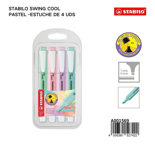 [A001569] Marcador de texto Stabilo swing cool pastel en estuche - Material escolar