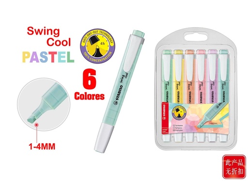[A001572] Marcadores de texto fino STABILO 6 colores estuche - Papelería