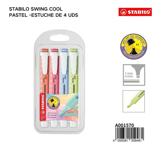 [A001570] Marcador de texto Stabilo swing cool pastel en estuche - Material escolar