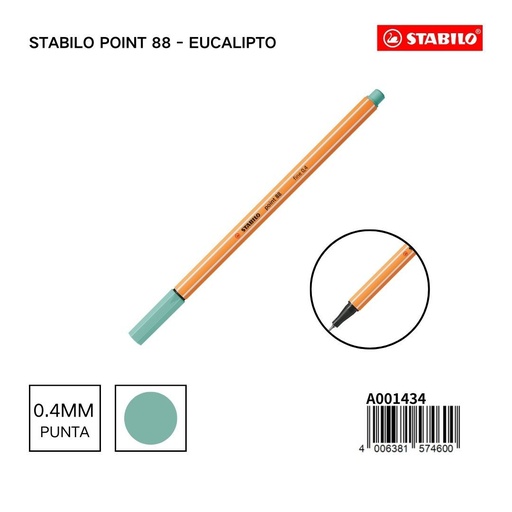[A001434] Rotulador Stabilo point 88 de punta fina 0.4mm color eucalipto para escritura