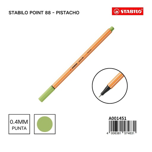 [A001451] Rotulador estabilo 88 de punta fina 0.4mm pistacho - Marca de papelería