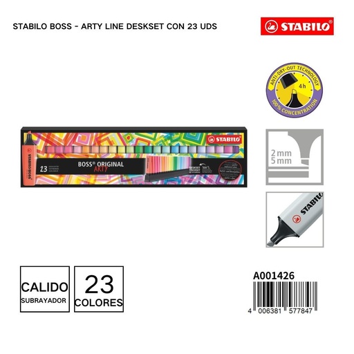 [A001426] Subrayador STABILO 2/5MM set de 23 colores - Papelería de marca