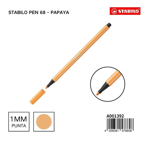 [A001392] Stabilo Pen 68 rotulador acuarelable color papaya 1mm para dibujo