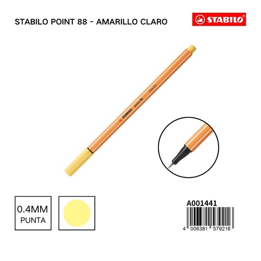 [A001441] Bolígrafo de punta fina Stabilo 88 amarillo claro 0.4mm para escritura