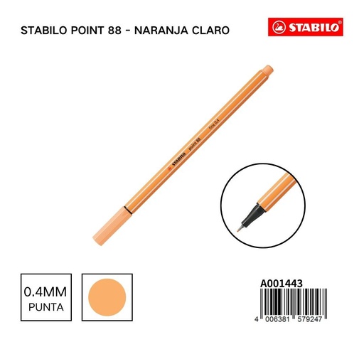 [A001443] Bolígrafo delgado STABILO point 88 naranja claro - Artículos coloridos