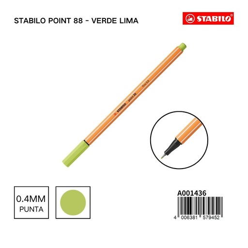 [A001436] Bolígrafo delgado STABILO point 88 verde lima - Artículos frescos