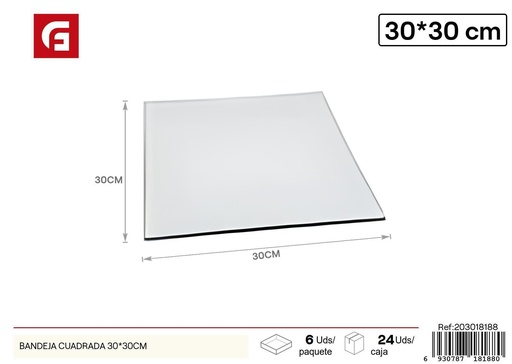 [203018188] Bandeja cuadrada de vidrio 30x30cm - Vajilla de cristal decorativa