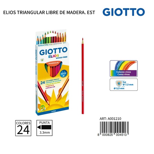 [A001210] Lápices de colores GIOTTO triángulo sin madera 24 unidades - Materiales de dibujo