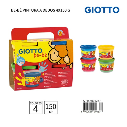 [A001237] **Pintura de dedos Giotto Be-Bè lavable 4x150g** - Manualidades para niños