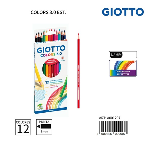 [A001207] Lápices de colores GIOTTO 3MM 12 Unidades - Material de papelería