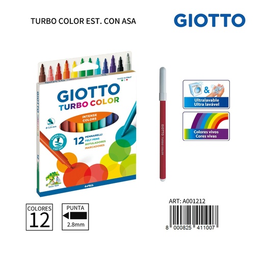 [A001212] Giotto Turbo Color Est. Con Asa 12 Uds. - Material escolar