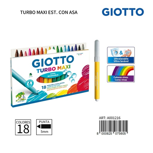 [A001216] Marcadores de acuarela Giotto 5MM 18 uds. - Artículos de papelería