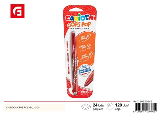 [150521046] Bolígrafo borrable Carioca Opps Pop rojo en blister 1 para escritura