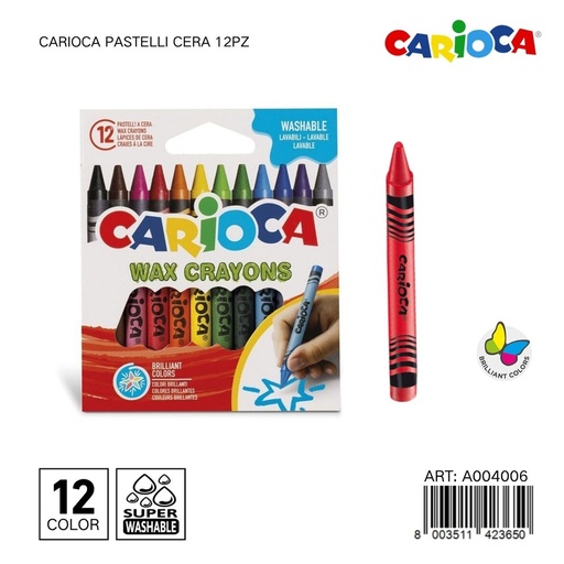 [A004006] Caja de ceras pastel 12 colores Carioca para dibujo y arte