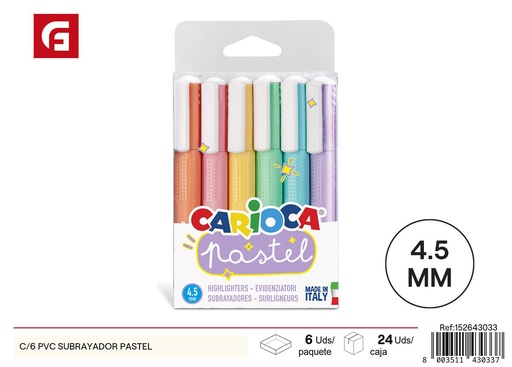 [152643033] Subrayador pastel 6 colores, set de 6pcs en estuche PVC