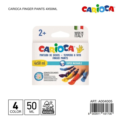[A004005] Tempera de dedo 50ml 4 botes para niños y artistas