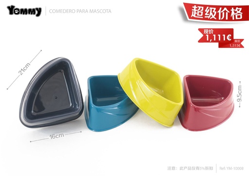 [YM10008] Cuenco triángulo grande para mascotas 21x16x9.5h para comida y agua