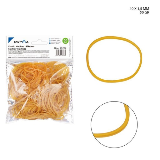 [0030806]  gomas elásticas amarillas de 40 g, 40 por bolsa, 40*1.5 mm - Material de oficina