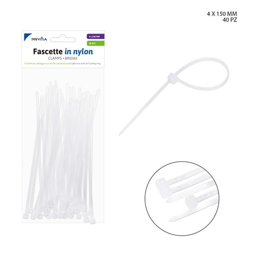 [0123922] Bridas de nylon blancas 4x150mm - Paquete de 40 