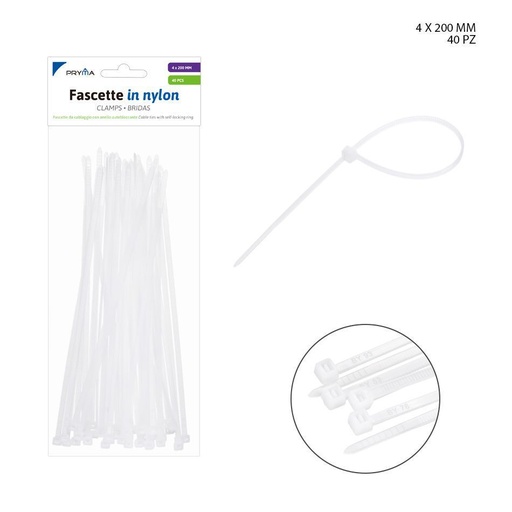 [0123923] Bridas blancas de nylon 4x200 mm 40 piezas - Sujetadores y organizadores