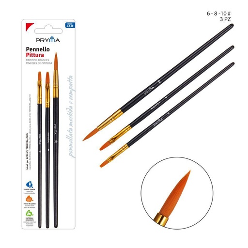 [0123222] Pincel redondo 3pz MIS.6/8/10 - Pinceles para pintura