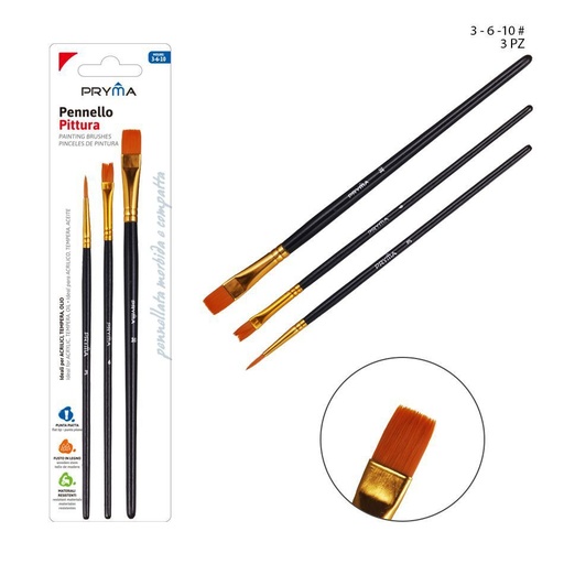 [0123223] Set de 3 pinceles N.3-6-10 - Pinceles para pintura