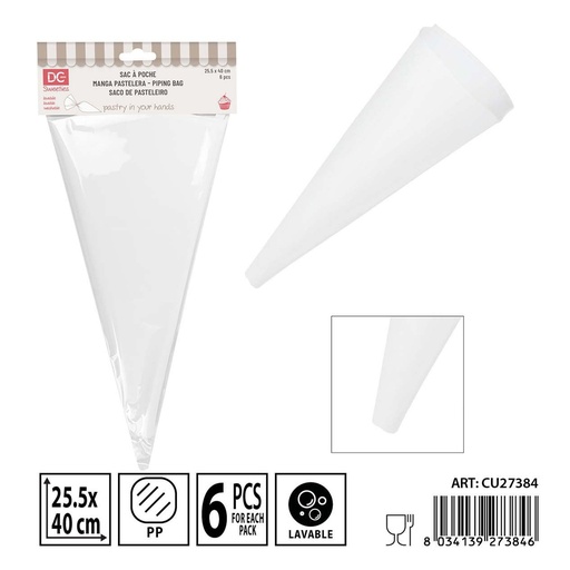 [0122466] Manga pastelera reutilizable 25.5x40CM 6piezas - Artículos de repostería