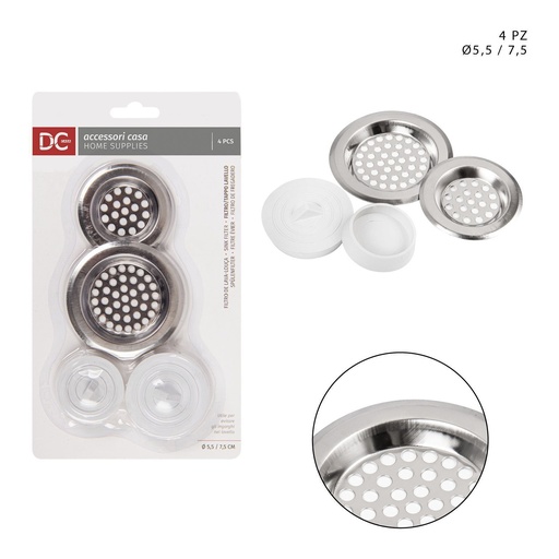 [0125052] Filtro de acero inoxidable para fregadero + tapa 5.5-7.5CM 4PZ - Accesorios de cocina