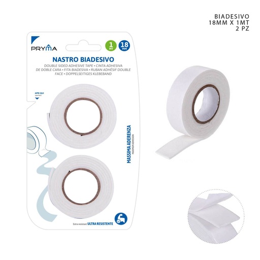 [0136916] Cinta adhesiva de doble cara - 1.8cmX1m - Paquete de 2 