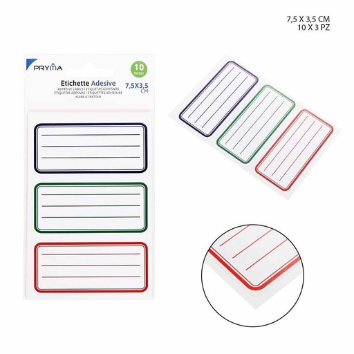 [0144197] Etiqueta adhesiva rectangular 7.5 x 3.5cm 3pcs 10FF para organización y etiquetado