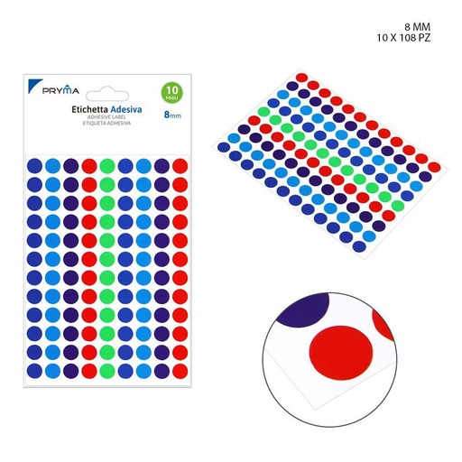 [0144199] Etiqueta adhesiva redonda 0.8 cm 10 pcs - Papelería y etiquetas