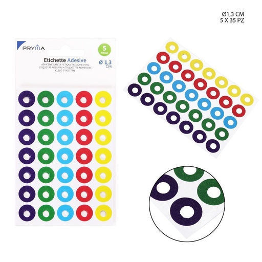 [0144200] Etiqueta adhesiva redonda 1.3 cm 5 pcs - Papelería y etiquetas
