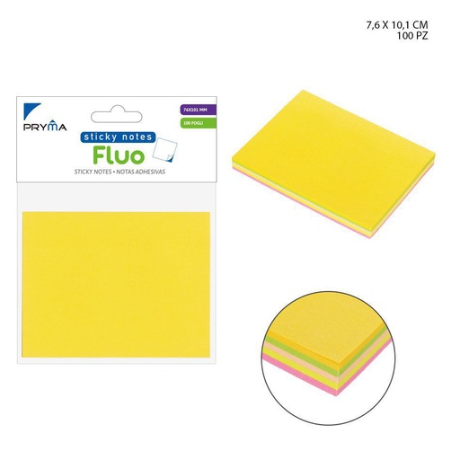 [0144615]  Nota adhesiva de color neón 76x101 mm 100 hojas - Papelería