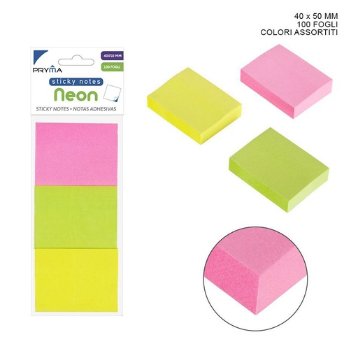 [0144617] Nota adhesiva en color neón 38x51 mm 100 pcs 3 pcs - Notas y marcadores