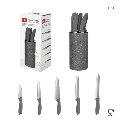 [0226709] Set de cuchillos gris con soporte 5 piezas - Utensilios de cocina