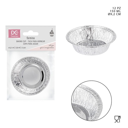 [0227719] Molde de aluminio 9.2CM 150ML 12PZ para cupcakes - Herramientas de repostería