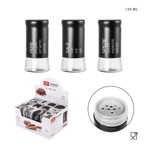 [0228184] Salero de vidrio y acero 130ml negro - Utensilios de cocina