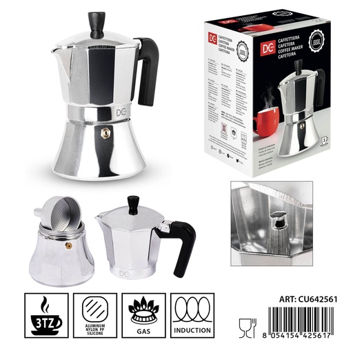 [0229952] Cafetera de aluminio para inducción 3 tazas - Utensilios de café