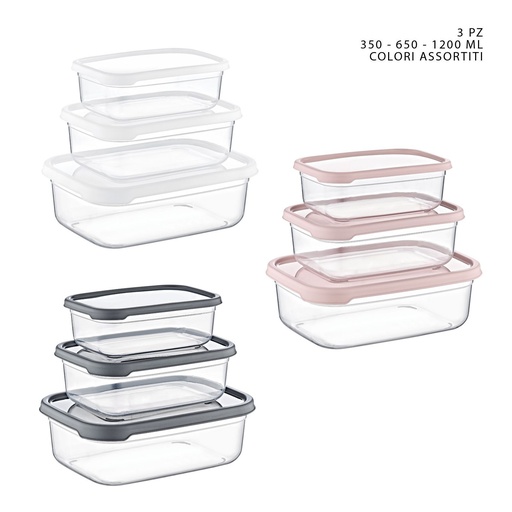 [0229487] Set de 3 fiambreras rectangulares 350-650-1200 ml - Almacenamiento en plástico
