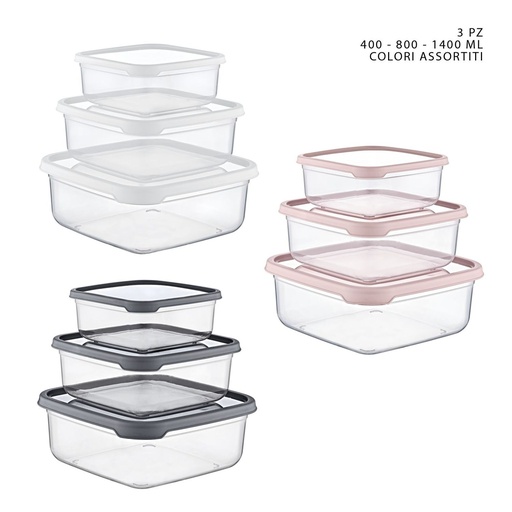 [0229488] Set de 3 fiambreras de plástico cuadradas 400-800-1400 ml - Almacenaje de alimentos