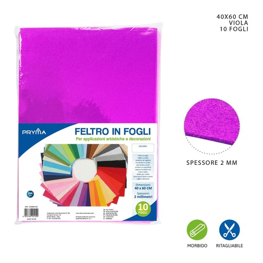 [0147888] Hoja de fieltro violeta 40x60CM 2MM 264G - Material de manualidades