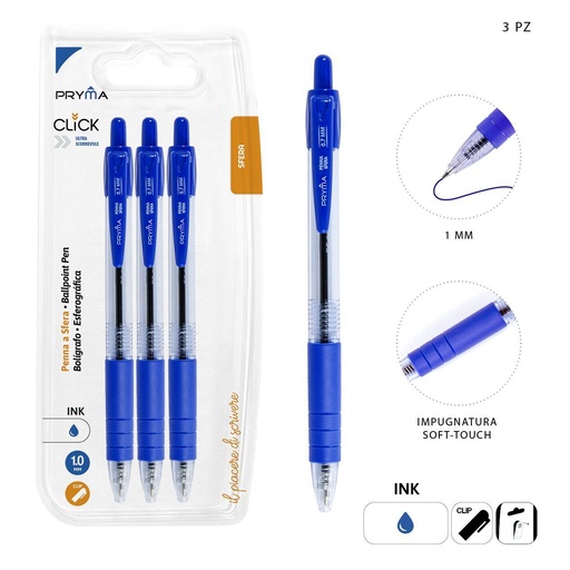 [0149950] Bolígrafo de clic 1mm (3 piezas) azul - Herramientas de escritura