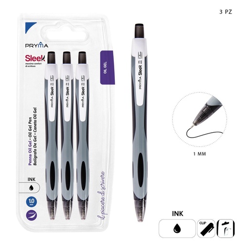 [0149954] Bolígrafo de clic de gel 1MM 3 piezas negro - Herramientas de escritura