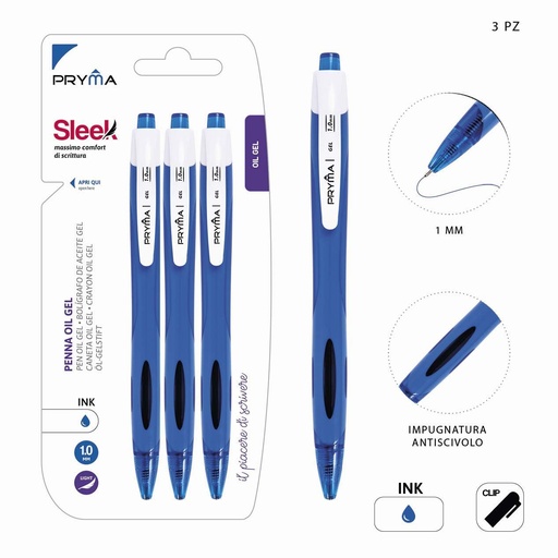 [0149955] Bolígrafo de clic de gel 1MM 3 piezas azul - Herramientas de escritura