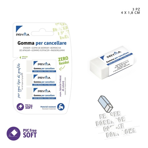 [0150413] Goma de borrar blanca 3 PZ 4x1.8x1 cm - Accesorios de papelería